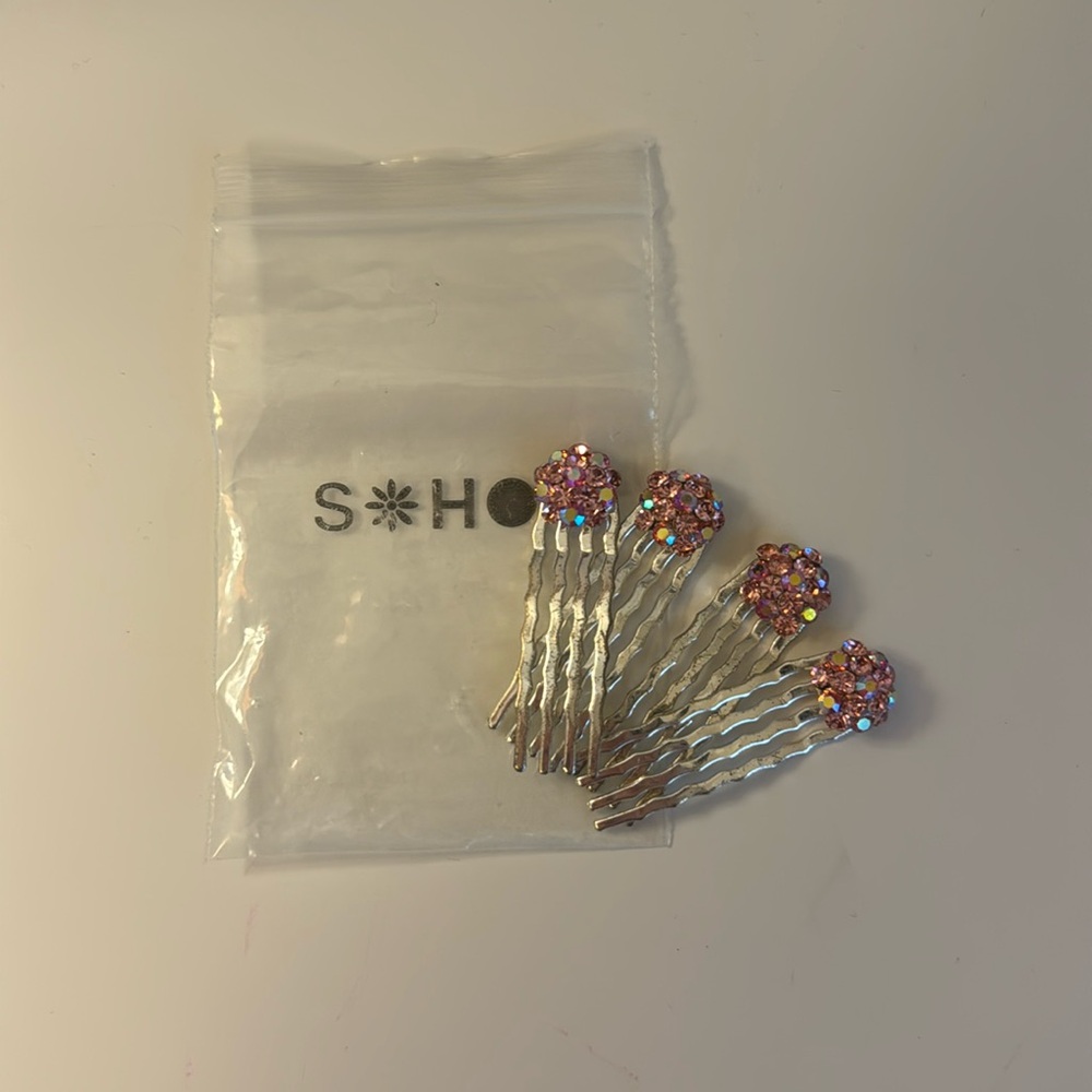 Soho Pink Crystal Cluster Barrettes - 4